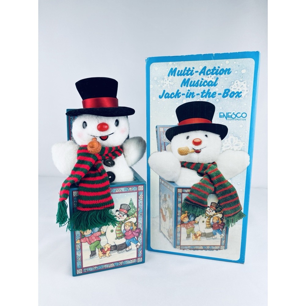Vintage Enesco Frosty The Snowman Musical Jack-In-The-Box Christmas - Working